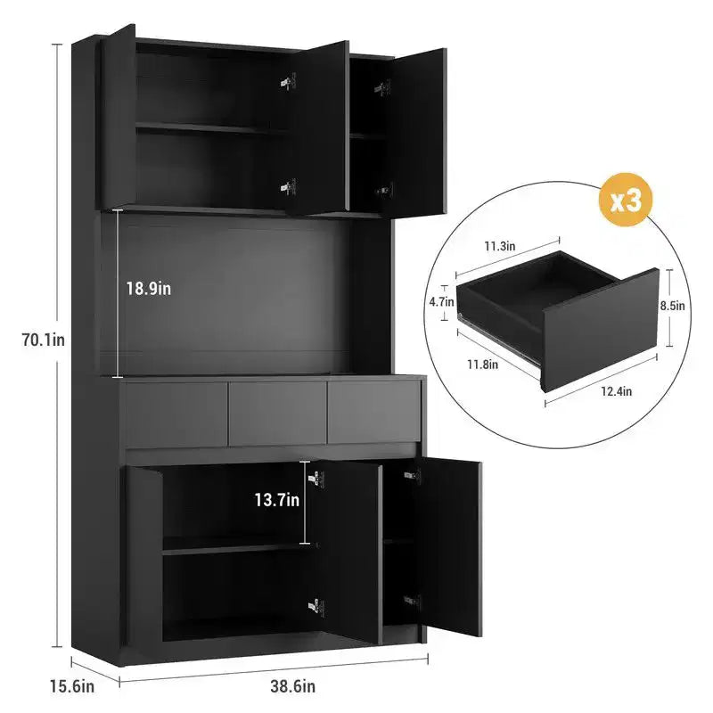 71 Zoll Küchenschrank, Aufbewahrungsschrank mit LED-Beleuchtung und Steckdosen, Buffet-Schrank mit Mikrowellenständer, verstellbare Regalböden