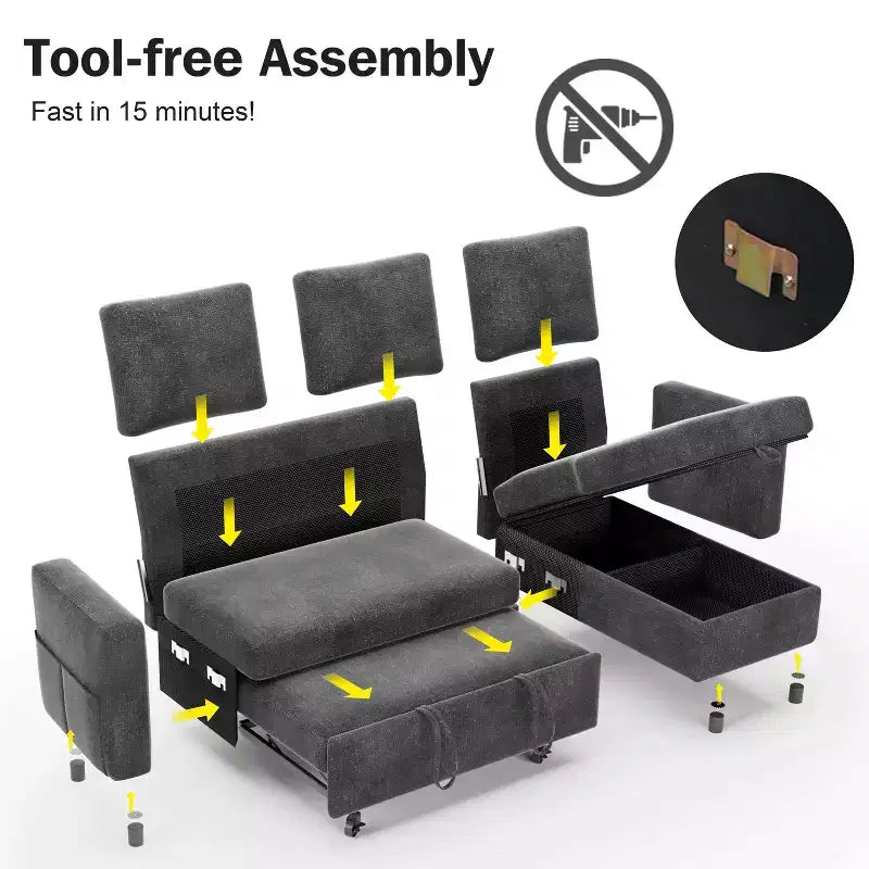 Dyonery 81 Sektional-Schlafsofa, L-förmige Ausziehcouch mit beidseitigem Stauraum, USB, verstellbare Rückenlehne
