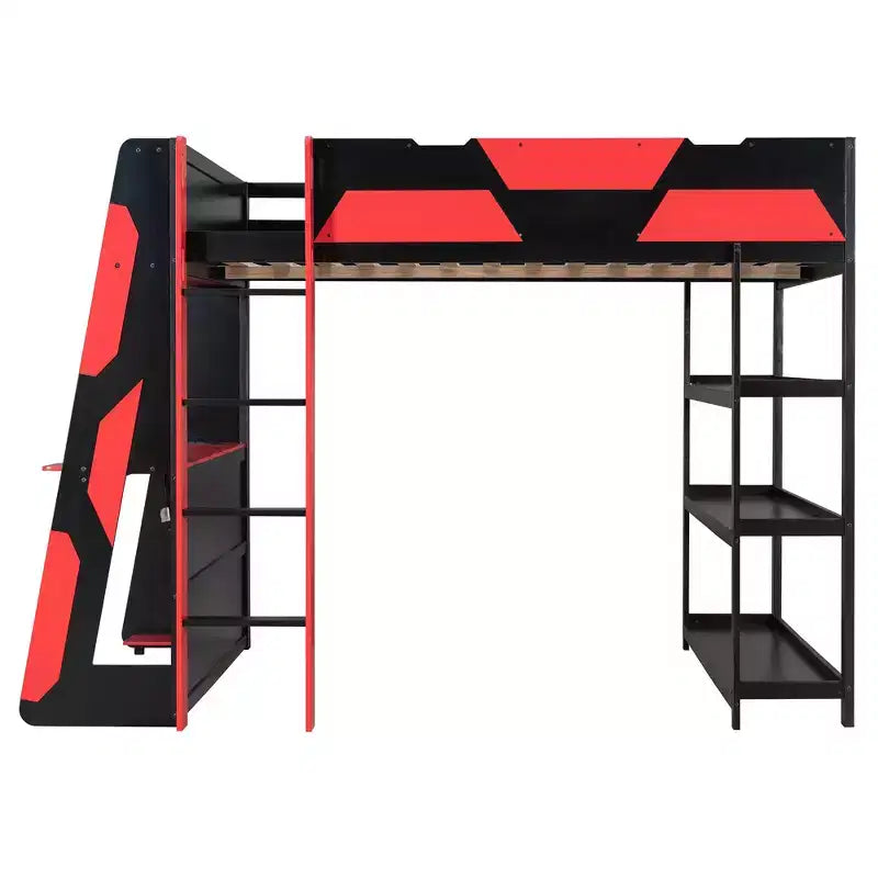 Luxystar Gaming-Hochbett mit Schreibtisch, Ablageregalen und Beleuchtung