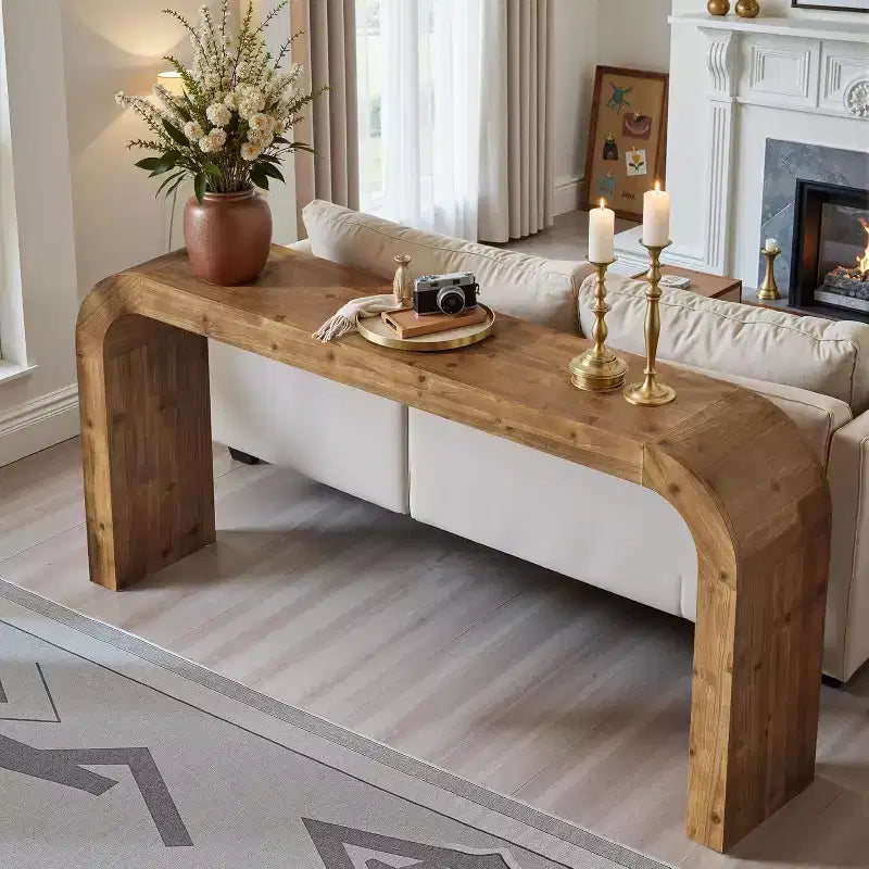 Lantine 70,87 Zoll Massivholz-Konsolentisch, Bauernhaus-Sofatisch mit Wasserfall-Ecken für Flur, Wohnzimmer, hinter dem Sofa, Naturholz