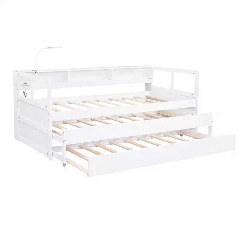 Whisen Twin XL Tagesbett aus Holz mit 2 Ausziehbetten, 3 Staufächern, 1 kostenloser Leuchte und USB-Ladefunktion
