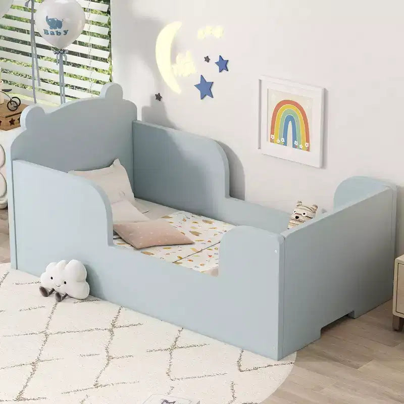 Okak Bärenförmiges Bodenbett für 3-6 Jahre, Kleinkindbettgestell mit Sicherheitszaun, niedliches Tierförmiges Kinderbett