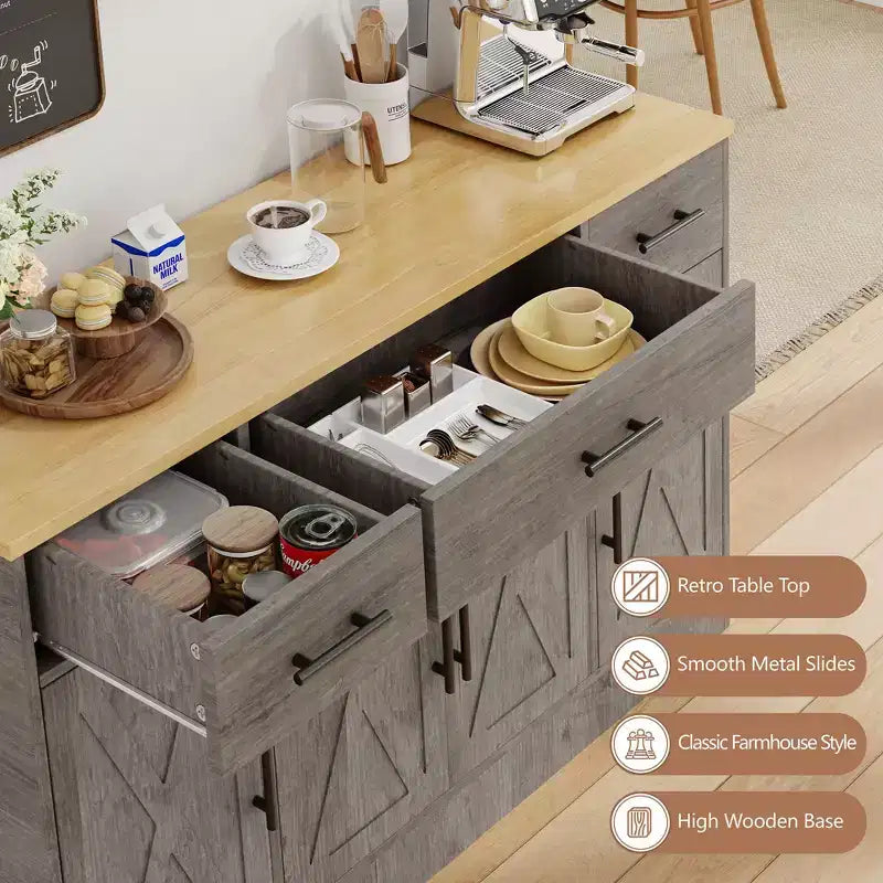 Celebalcony Buffet-Schrank mit Stauraum, 53,4 großer Küchenschrank mit 3 Schubladen und 4 Türen, verstellbarer Einlegeboden für Küche, Wohnzimmer