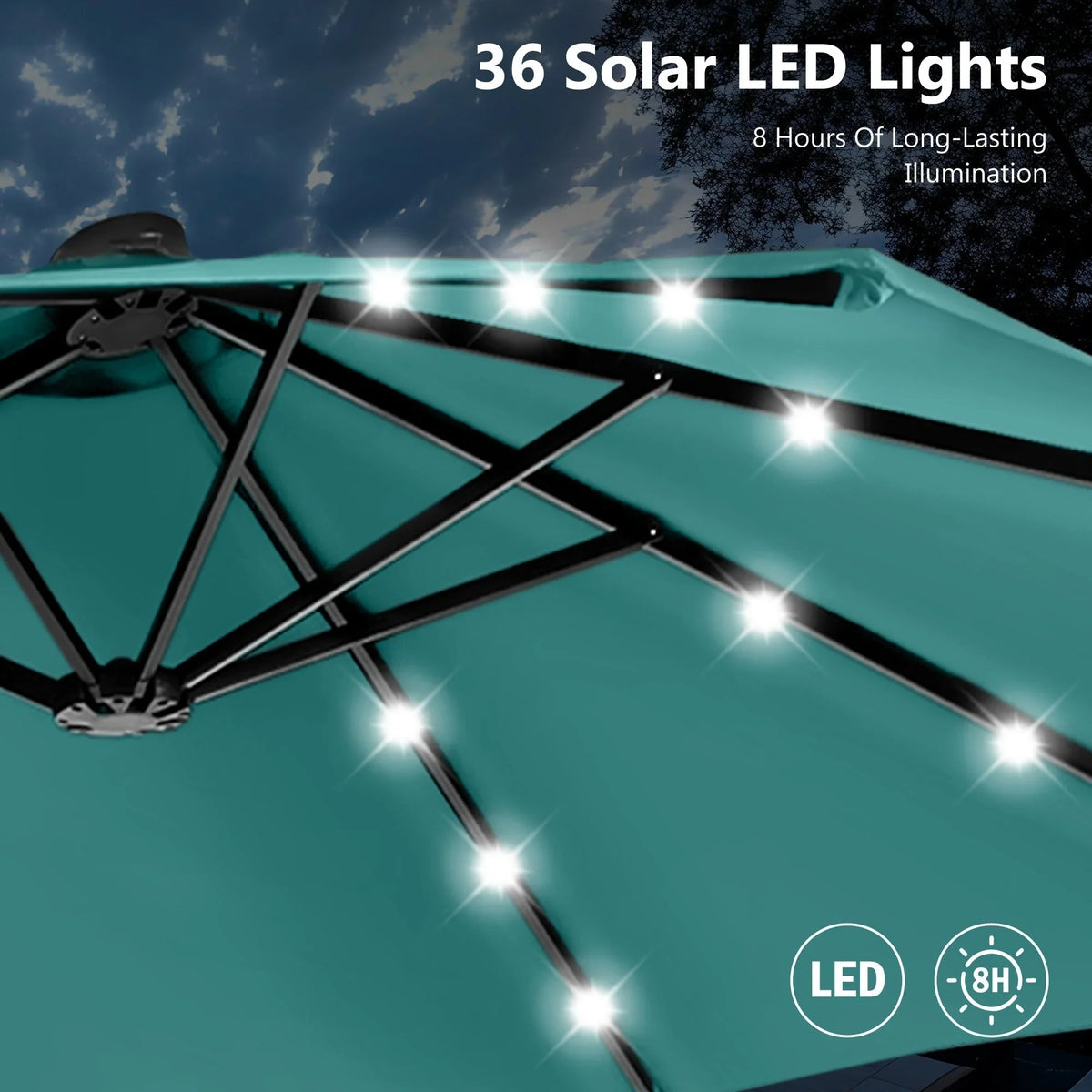 MAISON ARTS 4,5 m rechteckiger Kurbel-Doppelseiten-Sonnenschirm für den Außenbereich, solarbetriebener LED-Terrassenschirm mit Sockel