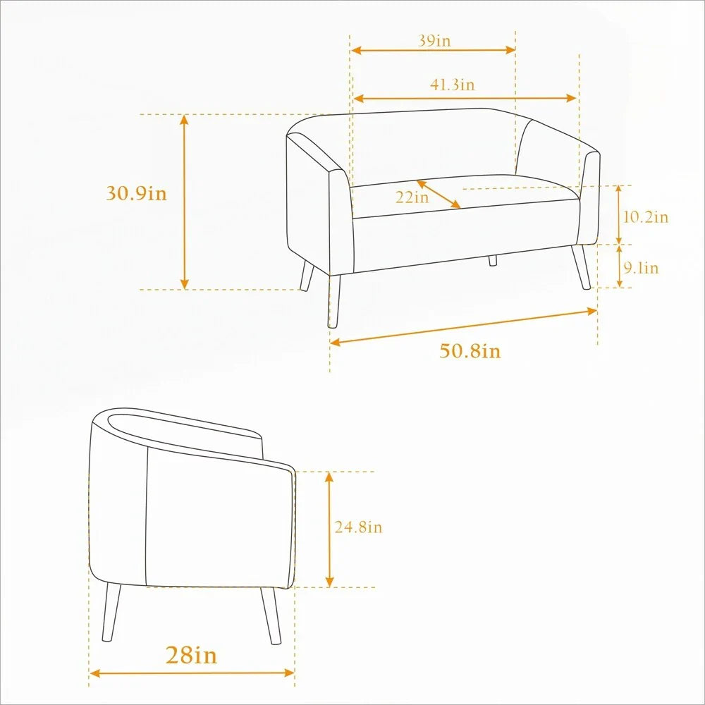 Zweisitzer-Sofa, bezogen mit Cordstoff, mit Walnussholzbeinen