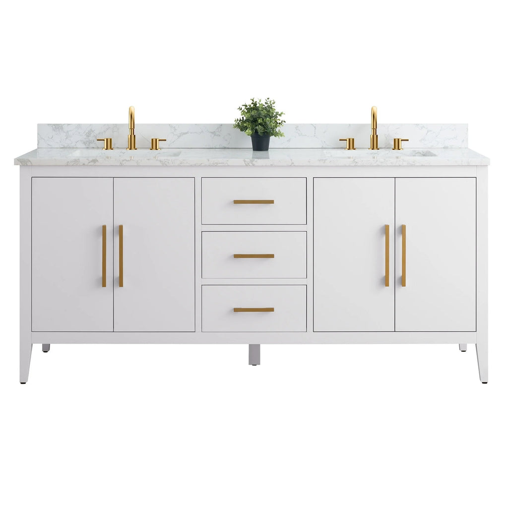 Vanity Art 72 Zoll Badezimmer-Waschtischunterschrank mit Doppelwaschbecken und Kunstmarmorplatte