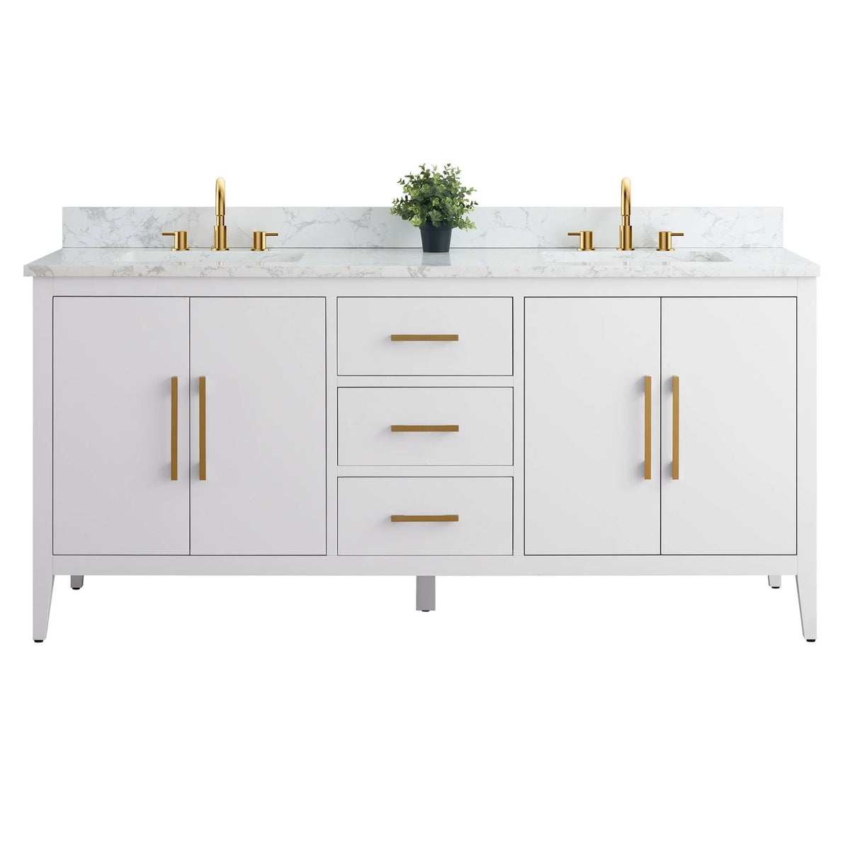 Vanity Art 72 Zoll Badezimmer-Waschtischunterschrank mit Doppelwaschbecken und Kunstmarmorplatte