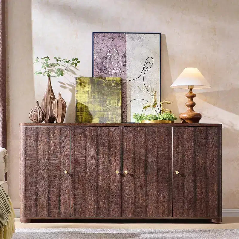 Küchenbuffet Anrichte mit 4 Türen und Regalen, modernes großes Sideboard Buffet Aufbewahrungsschrank, 66 Kaffeebar-Aufbewahrungsschrank