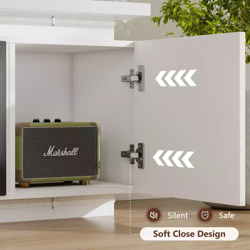 Skyzoo Elektrischer Kamin-TV-Ständer für Fernseher bis 80 Zoll mit LED-Beleuchtung & 4 Wechselstromsteckdosen, TV-Konsole für das Wohnzimmer
