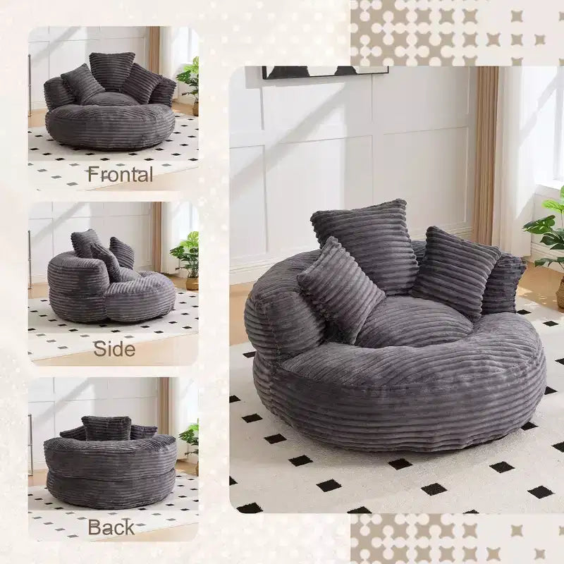 Sitzsacksofa für Erwachsene und Kinder, übergroßer Cord-Sitzsackstuhl mit 3 Kissen und Armlehne für Wohnzimmer und Schlafzimmer