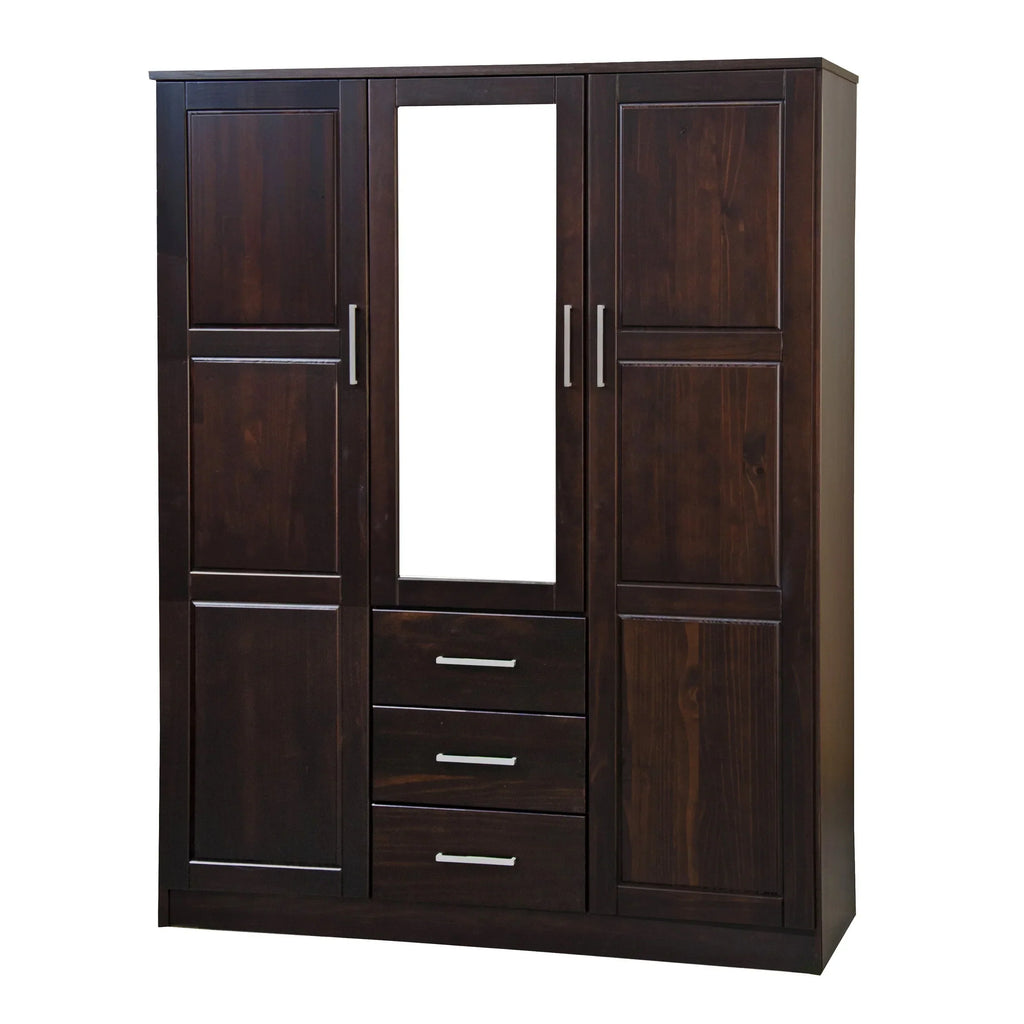 Palace Imports 100% Massivholz Cosmo Kleiderschrank mit 3 Türen mit Massivholz- oder Spiegeltüren