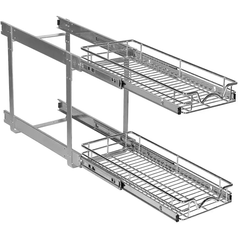 Auszugschrank-Organizer, 2 Etagen, strapazierfähiges Metall mit lebenslanger eingeschränkter Garantie – Rostfreies Chrom-Finish