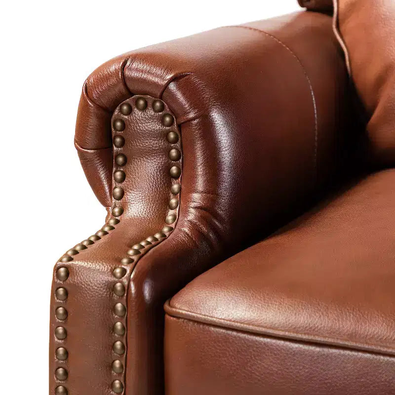 2er-Set Elisabete Modern Wingback Echtleder-Liegesessel mit Vintage-Nagelkopfleiste für Wohn- und Schlafzimmer | ART OF LIVING DESIGNS