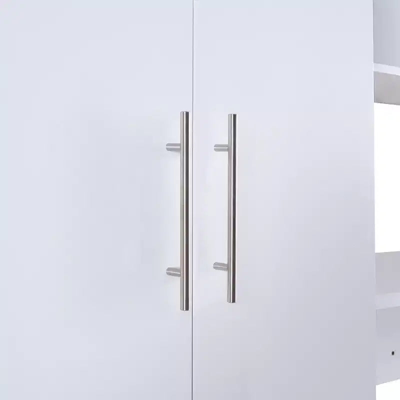 Murphy-Bettrahmen in Einzelbettgröße, Holzschrankbett mit integriertem Kleiderschrank, Aufbewahrungsschubladen und offenen Regalen, Weiß – ModernLuxe