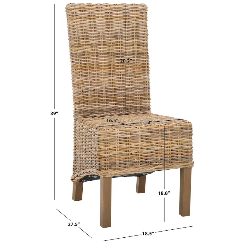 2er-Set Esszimmerstühle aus natürlichem Korbgeflecht 48B x 56T x 104H cm, Boho Coastal Stil