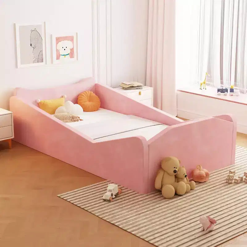JOYMOR Kleinkindbett, Bodenbett mit Sicherheitsgeländer, Montessori-Kleinkindbett mit Tierohren, Pink