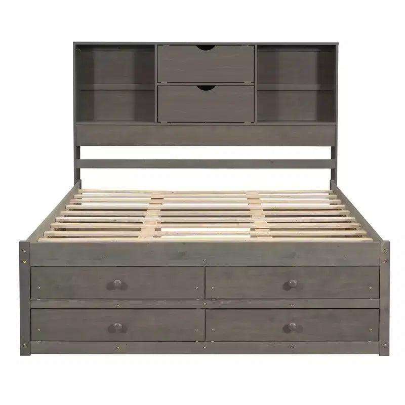 Doppelbett mit Ablagefach und 8 Schubladen, einfache Montage