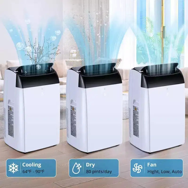 GustoWave 14000 BTU Klimaanlage mit Fernbedienung, tragbares AC-Gerät für Räume bis zu 70 m², Weiß/Schwarz