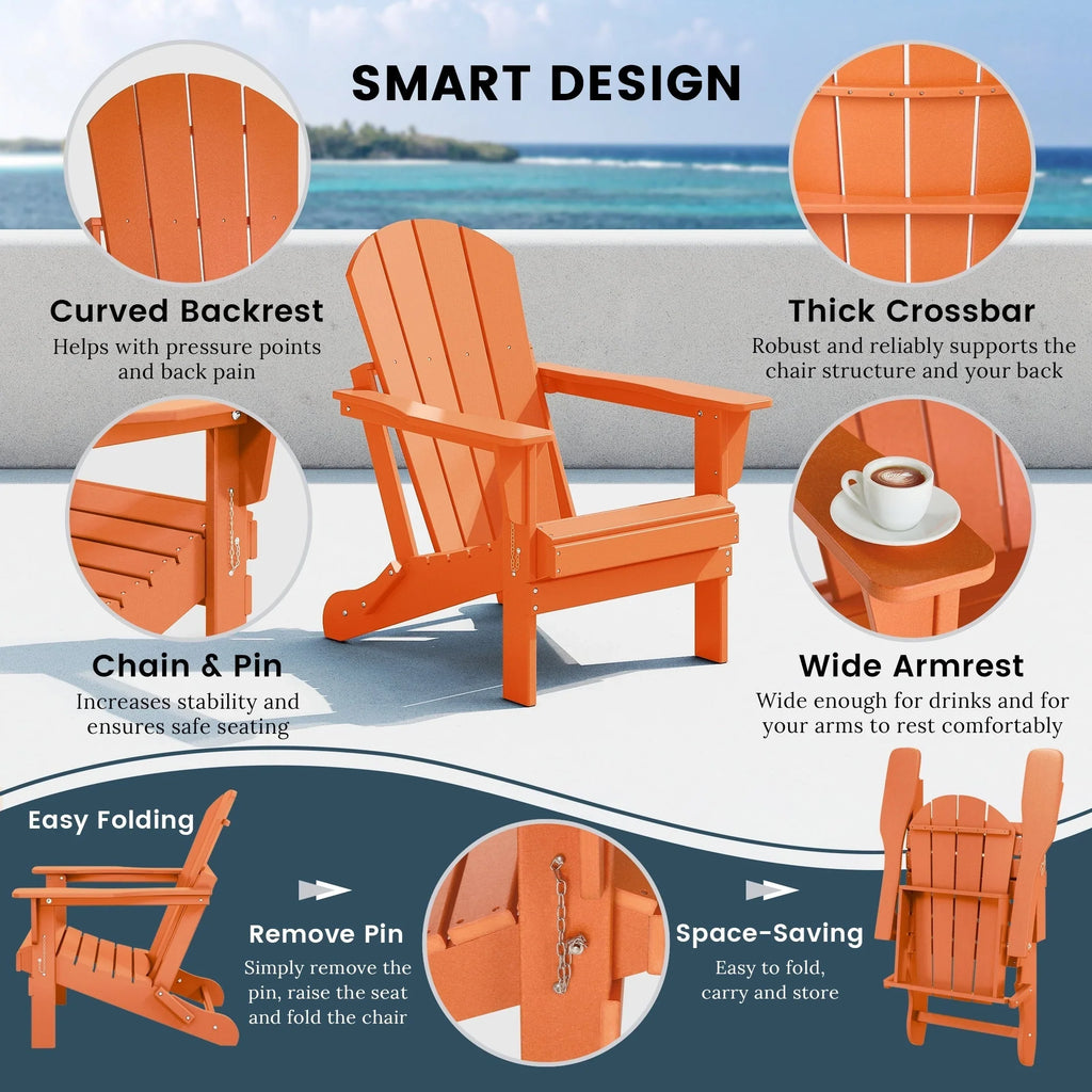 Polytrends Laguna Faltbarer Adirondack-Stuhl für den Außenbereich, wetterfest und lichtbeständig