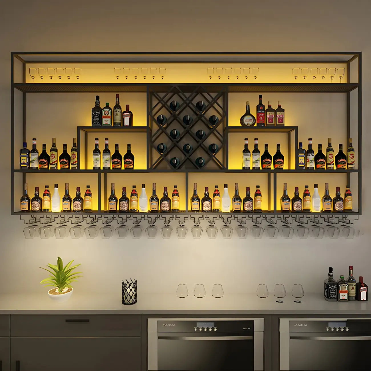 Rechteckiges Wand-Weinregal aus schwarzem Metall
