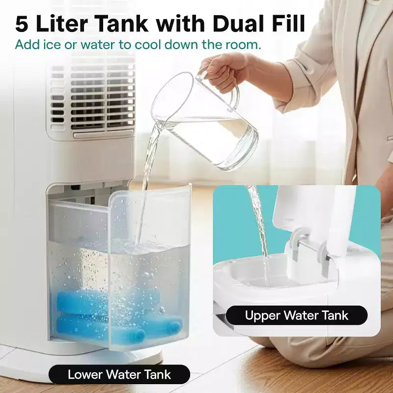 SereneLife Tragbarer Verdunstungsluftkühler, 5L abnehmbarer Wassertank – Weiß