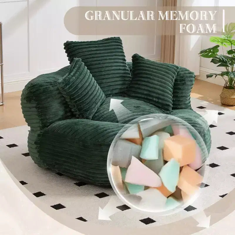 Sitzsacksofa für Erwachsene und Kinder, übergroßer Cord-Sitzsackstuhl mit 3 Kissen und Armlehne für Wohnzimmer und Schlafzimmer