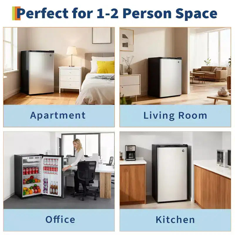 4.5 Cu.Ft Minikühlschrank mit Gefrierfach, Kompakter Kühlschrank mit wechselbarem Türanschlag, verstellbarem Thermostat, energieeffizient, kleiner Kühlschrank