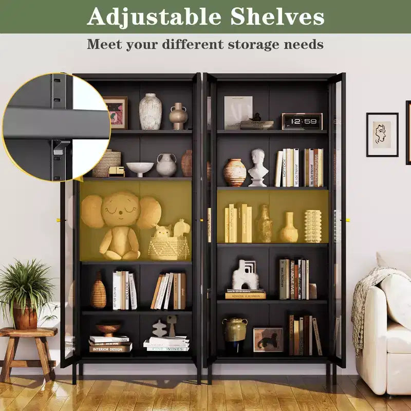 Bekrvio 67H Vitrine mit 3-seitigem Glas und LED-Beleuchtung, 5-Lagen-Aufbewahrung mit Doppeltüren und Metallrahmen für Sammlerstücke, ideal für kleine Räume