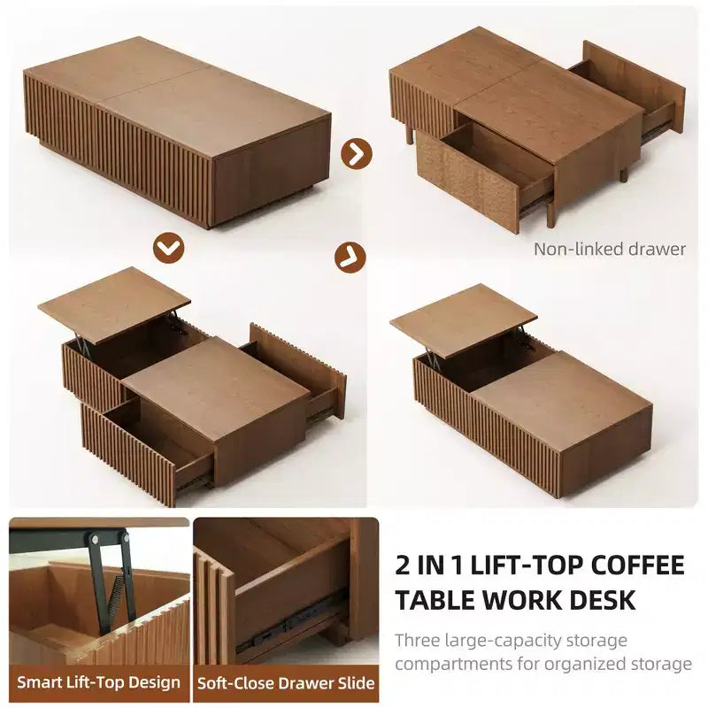 51.1 Couchtisch mit hochklappbarer Platte im Mid-Century Modern-Stil, rechteckiger Wohnzimmertisch aus Walnussholz