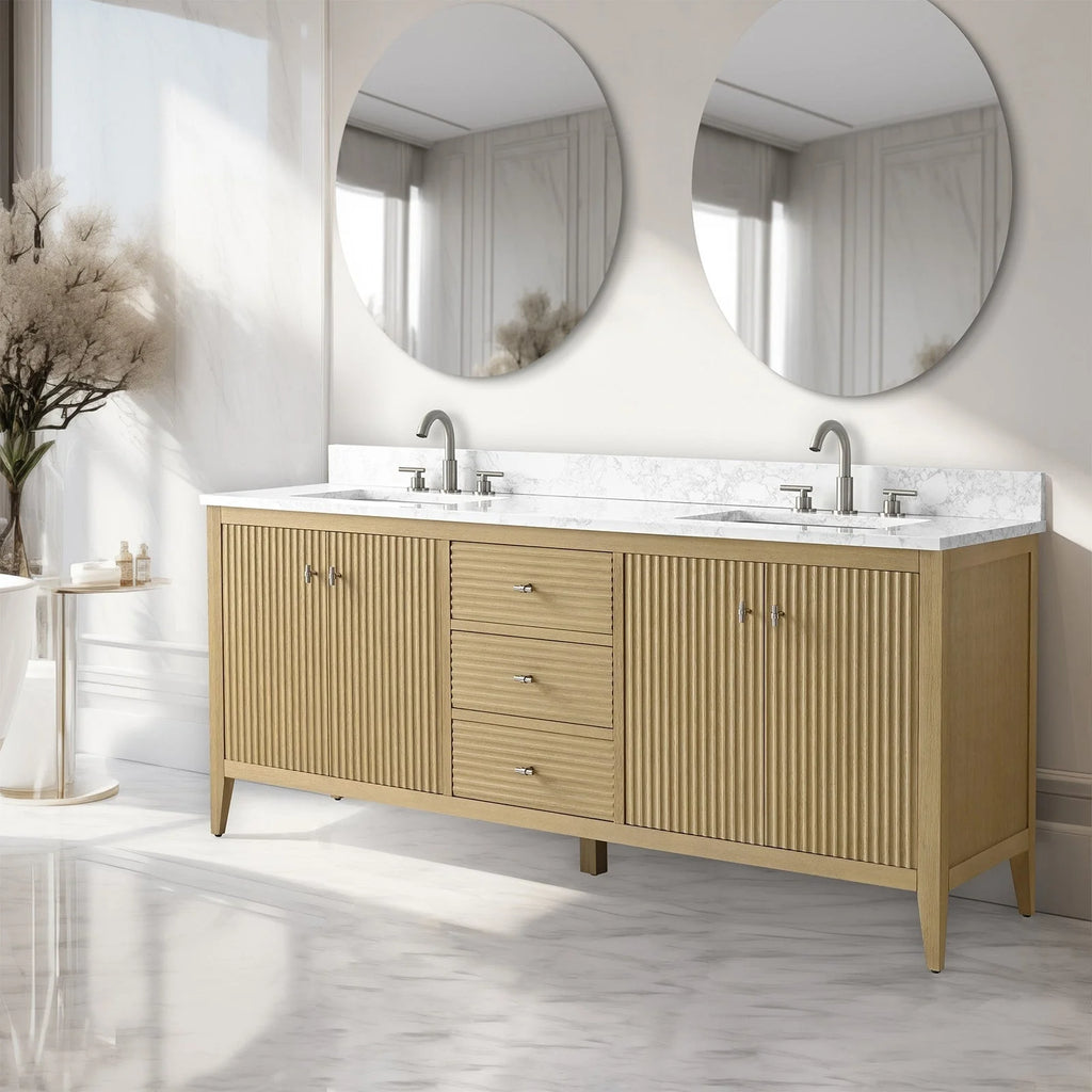 Vanity Art 72 Zoll Badezimmer-Waschtischunterschrank mit Doppelwaschbecken und Kunstmarmorplatte