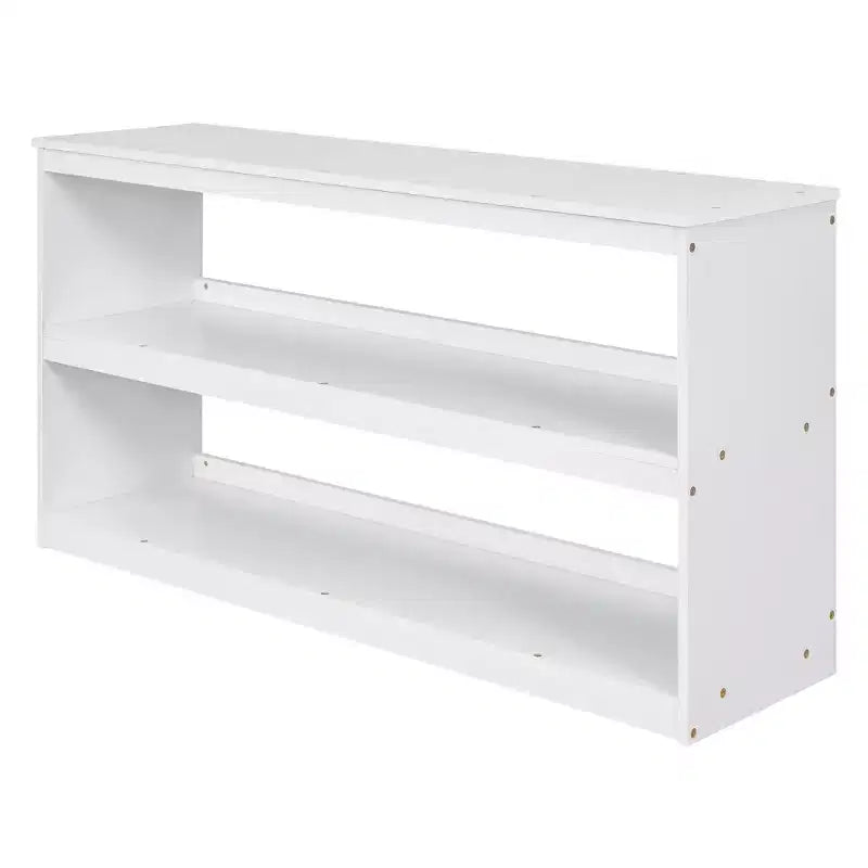Niedriges Hochbett in voller Größe mit Rollschreibtisch, 3 Schubladen und Regalen