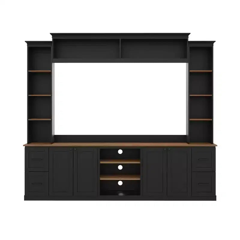 ModernLuxe 4-in-1 Bauernhaus Unterhaltungszentrum Wandregal, passend für Fernseher bis 70 Zoll, TV-Ständer Medienkonsole mit verstellbaren Regalen und Schubladen