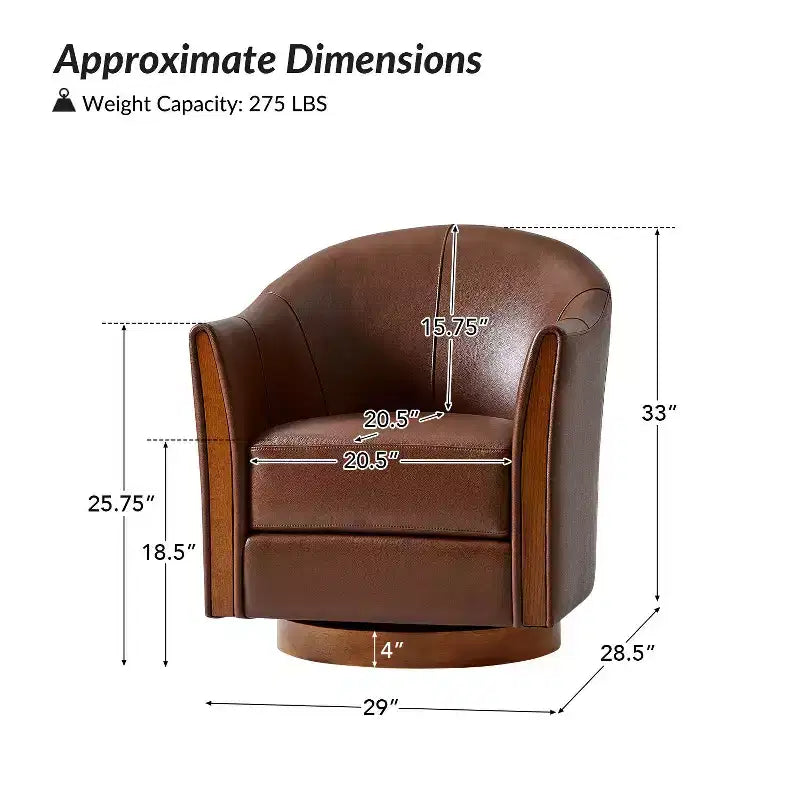 Pocono Transitional Fasssessel aus echtem Leder mit Drehfunktion und Massivholzfuß, 2er-SetArtful Living Design