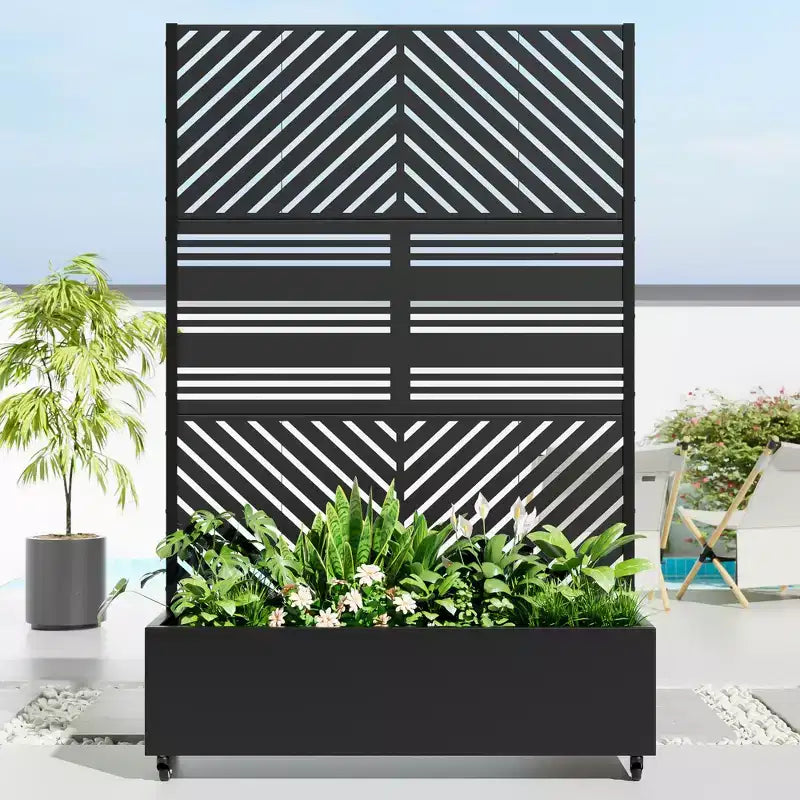 MAYEERTY Pflanzkasten mit Spalier Eisen Schwarz Parallel Line 01 Lamellen klassisch kombiniert Stil 183x119x41cm 3-teiliges Set
