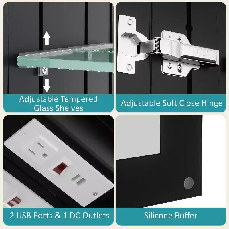 Badezimmer-Medizinschrank mit LED-Spiegel, Auf- oder Unterputzmontage, dimmbares Licht, Antibeschlagfunktion, verstellbare Ablagen