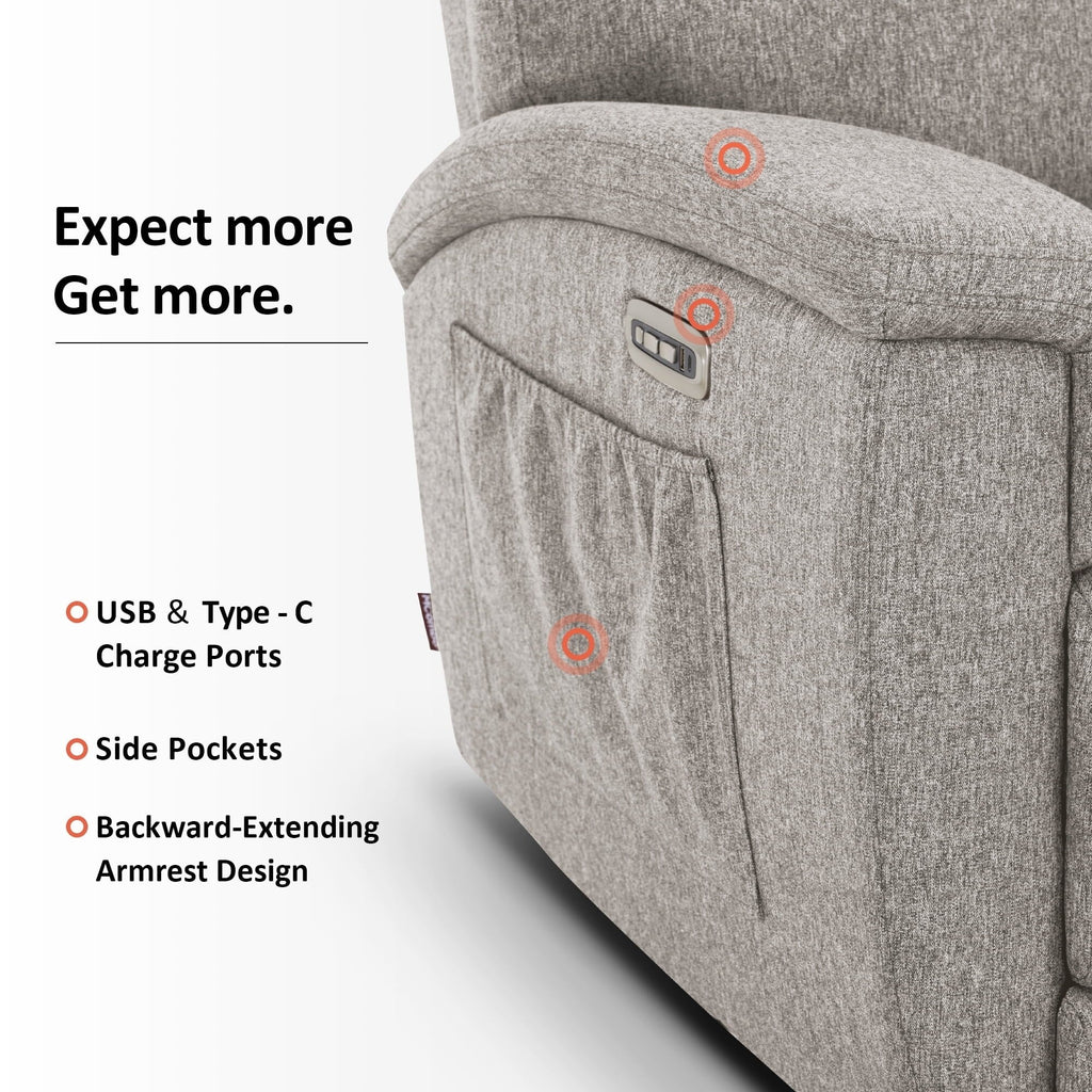 MCombo 60.2 Power Loveseat Relaxsofa mit Massage und zweifacher Heizung, verstellbarer Kopfstütze, USB- & Typ-C-Anschluss, Stoff
