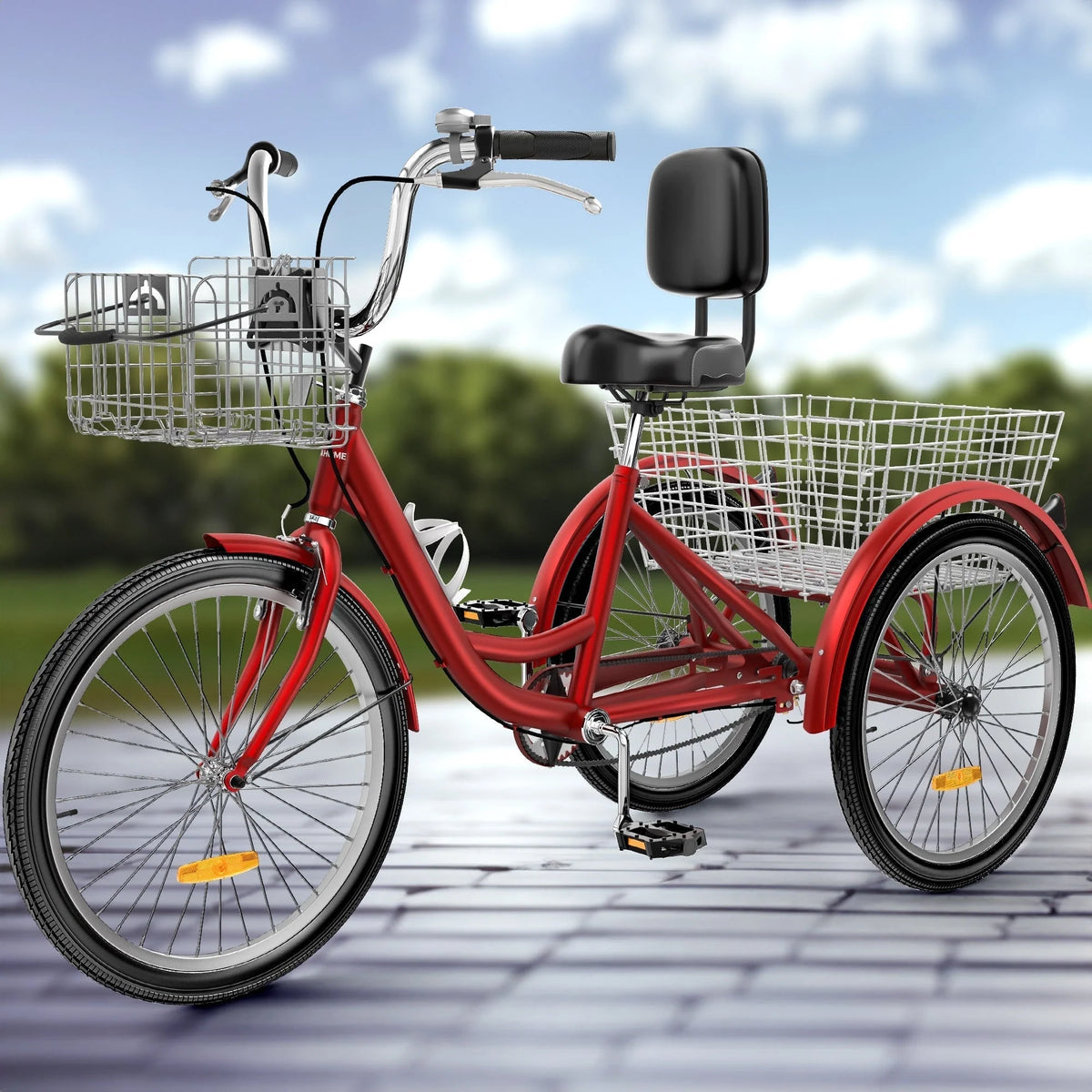 26 Zoll blaues Erwachsenen-Dreirad, 3-Rad-Fahrrad mit abnehmbaren Körben