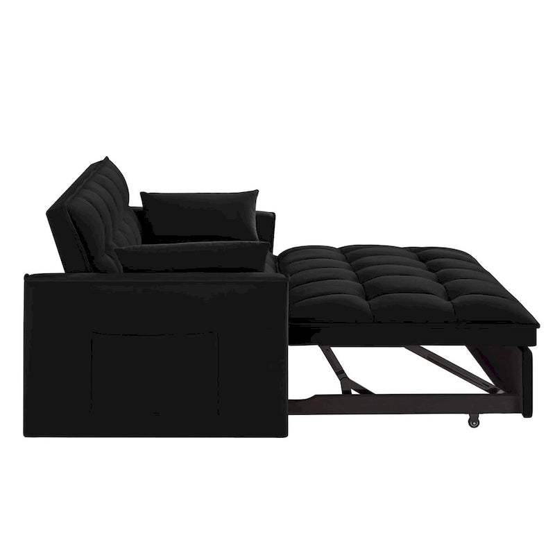 4-in-1 Loveseat Schlafsofa mit Armlehnen & Aufbewahrungstaschen, Multifunktionales getuftetes Ausziehsofa mit verstellbarer Rückenlehne