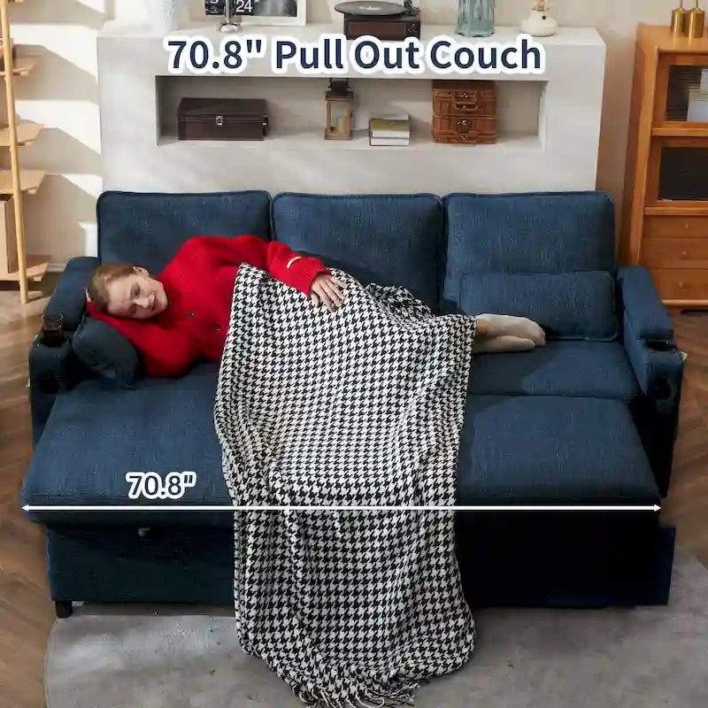 80 L-förmiges Schlafsofa, Sofabett mit Ausziehbett, umwandelbares Schlafsofa