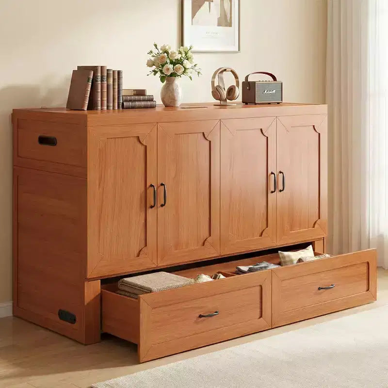 Mjkone Queen Size Wandelbares Murphy-Schrankbett mit USB-Ladefunktion, Schubladen, keine Matratze enthalten