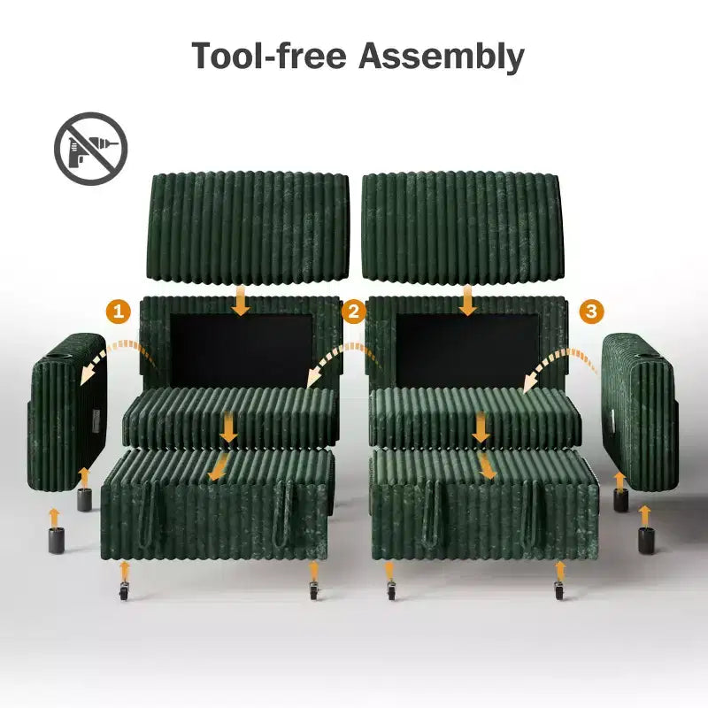 Dyonery 91 Sektional Schlafsofa mit Ausziehbett, verstellbarer Rückenlehne/zwei Ausziehbetten/USB-Anschlüssen/Getränkehaltern, Plüsch-Kordbezug