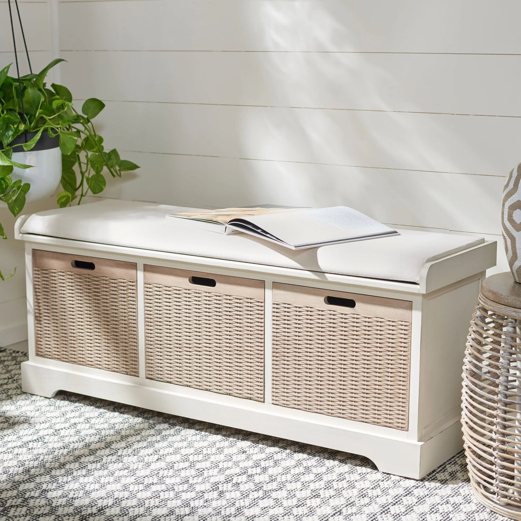 SAFAVIEH Fiorello 3-Schubladenbank mit Polsterung – 120 B x 38 T x 48 H cm – 120Bx38Tx48H