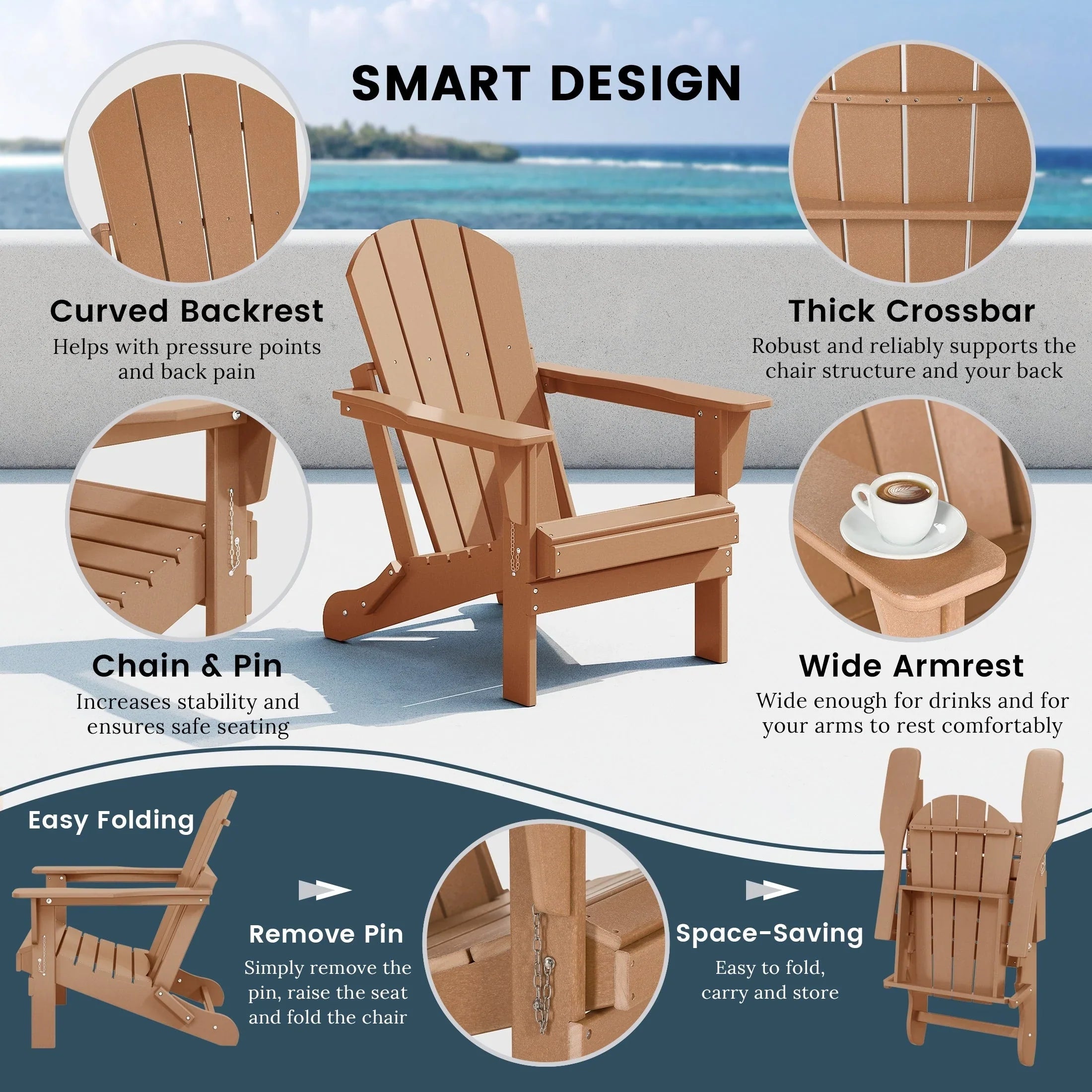 Polytrends Laguna Faltbarer Adirondack-Stuhl für den Außenbereich, wetterfest und lichtbeständig
