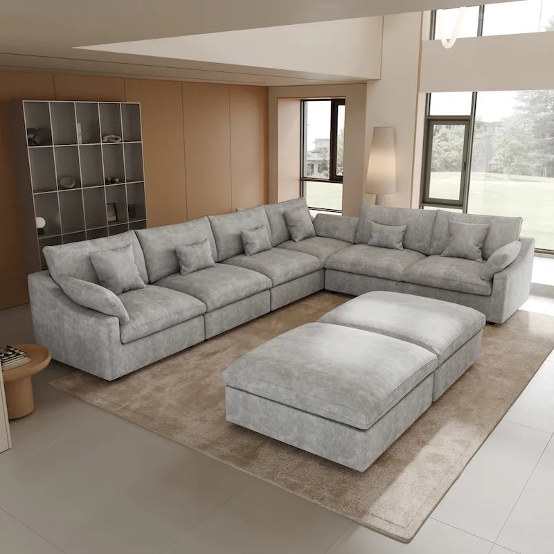 Großes Ecksofa aus Leinen für das Wohnzimmer-Set