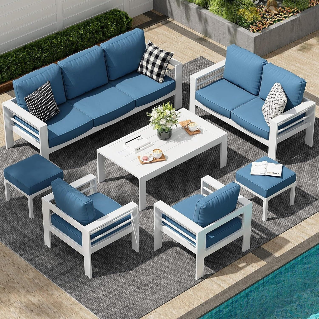 AECOJOY 7-teiliges Aluminium-Terrassenmöbel-Set Outdoor-Gesprächsgarnitur