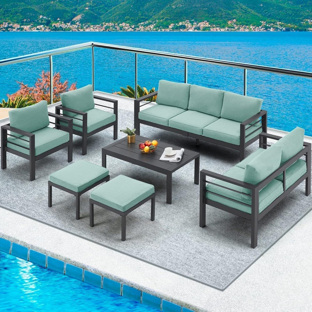 AECOJOY 7-teiliges Aluminium-Terrassenmöbel-Set Outdoor-Gesprächsgarnitur