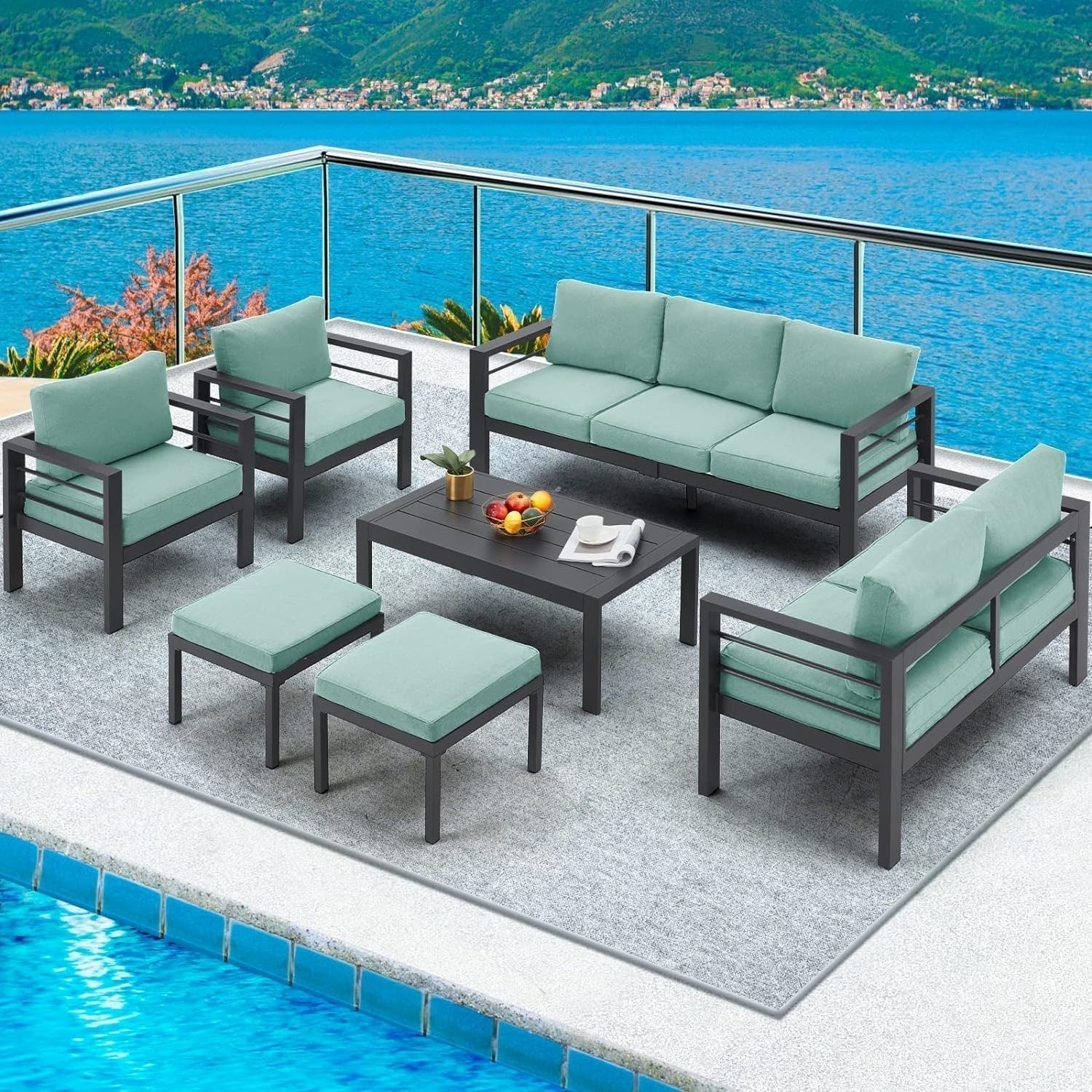 AECOJOY 7-teiliges Aluminium-Terrassenmöbel-Set Outdoor-Gesprächsgarnitur