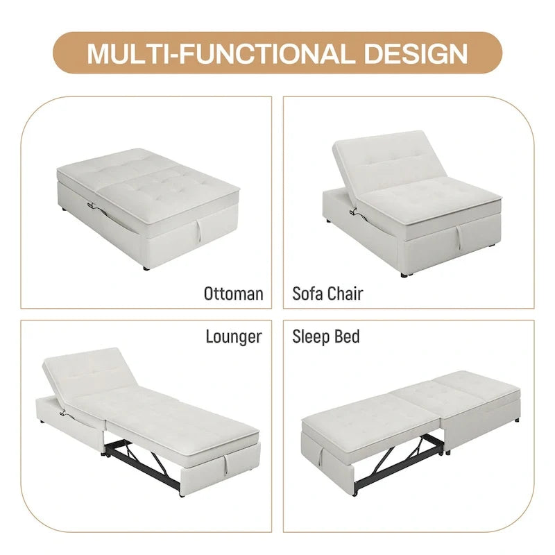 72.5 Leinen 4-in-1 3-Sitzer Schlafsofa mit 5-fach verstellbarer Rückenlehne und Aufbewahrungstasche