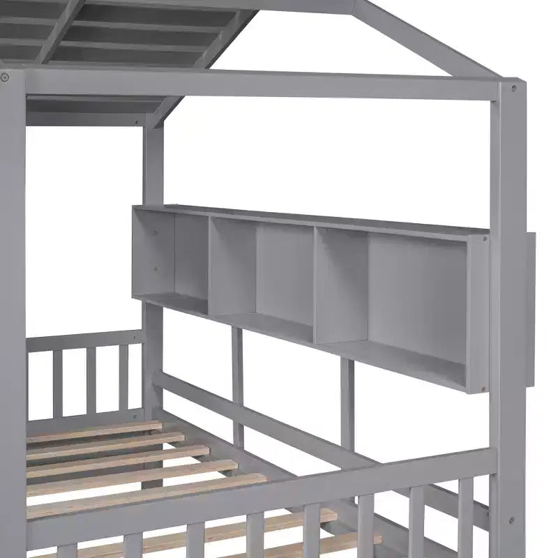 Hausbett aus Holz in Twin-/Full-Size mit 2 Schubladen, Kinderbett mit Ablageregal - ModernLuxe
