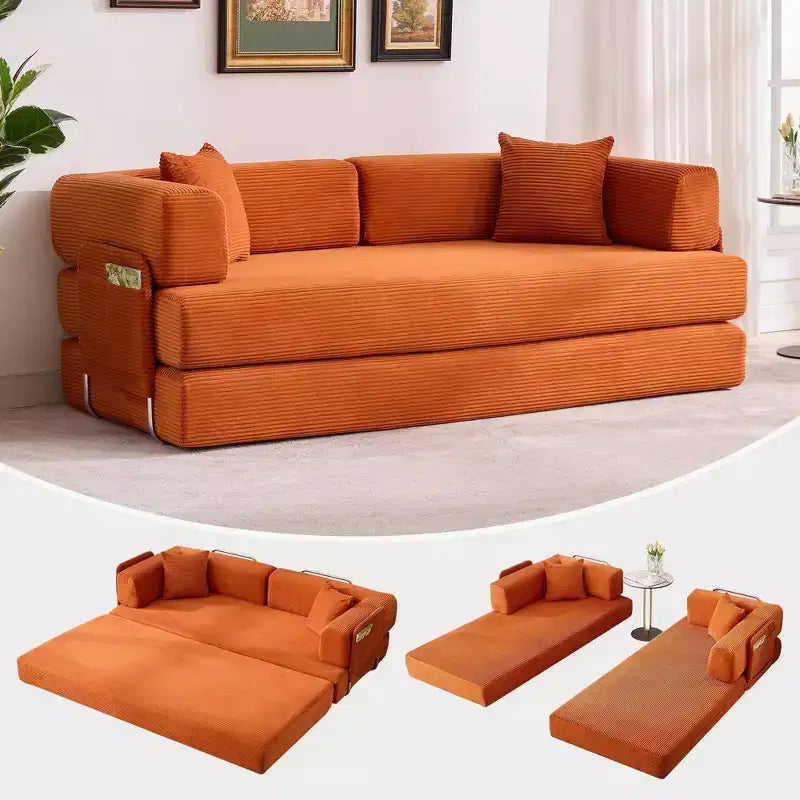 Schlafsofa, 78.8 5-in-1 Klappmatratze/Liegesofa, Stahlrahmen mit fester Form, Cord mit Kissen
